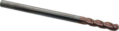 Accupro - 3/8" Diam, 1-1/2" LOC, 3 Flute Solid Carbide Ball End Mill - TiCN Finish, Single End, 6" OAL, 3/8" Shank Diam, Spiral Flute - USA Tool & Supply