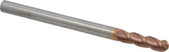 Accupro - 7/16" Diam, 1-1/2" LOC, 3 Flute Solid Carbide Ball End Mill - TiCN Finish, Single End, 6" OAL, 7/16" Shank Diam, Spiral Flute - USA Tool & Supply