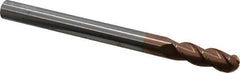 Accupro - 1/2" Diam, 1-1/2" LOC, 3 Flute Solid Carbide Ball End Mill - TiCN Finish, Single End, 6" OAL, 1/2" Shank Diam, Spiral Flute - USA Tool & Supply
