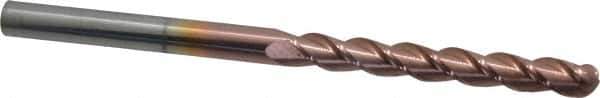 Accupro - 3/8" Diam, 3" LOC, 3 Flute Solid Carbide Ball End Mill - TiCN Finish, Single End, 6" OAL, 3/8" Shank Diam, Spiral Flute - USA Tool & Supply