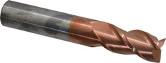 Accupro - 1", 2" LOC, 1" Shank Diam, 6" OAL, 3 Flute, Solid Carbide Square End Mill - Single End, TiCN Finish, Spiral Flute, 40° Helix, Centercutting, Right Hand Cut, Right Hand Flute - USA Tool & Supply