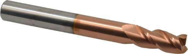 Accupro - 7/16", 1" LOC, 7/16" Shank Diam, 4" OAL, 3 Flute, Solid Carbide Square End Mill - Single End, TiCN Finish, Spiral Flute, 40° Helix, Centercutting, Right Hand Cut, Right Hand Flute - USA Tool & Supply