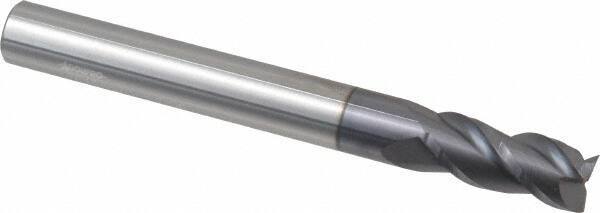Accupro - 7/16", 1" LOC, 7/16" Shank Diam, 4" OAL, 3 Flute, Solid Carbide Square End Mill - Single End, AlTiN Finish, Spiral Flute, 40° Helix, Centercutting, Right Hand Cut, Right Hand Flute - USA Tool & Supply
