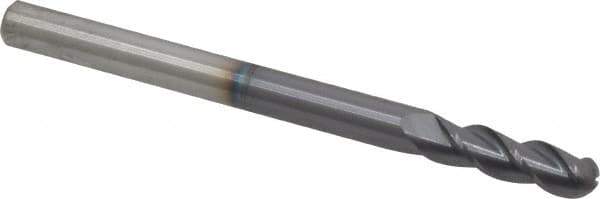 Accupro - 5/16" Diam, 1" LOC, 3 Flute Solid Carbide Ball End Mill - AlTiN Finish, Single End, 4" OAL, 5/16" Shank Diam, Spiral Flute - USA Tool & Supply