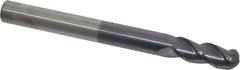 Accupro - 3/8" Diam, 1" LOC, 3 Flute Solid Carbide Ball End Mill - AlTiN Finish, Single End, 4" OAL, 3/8" Shank Diam, Spiral Flute - USA Tool & Supply
