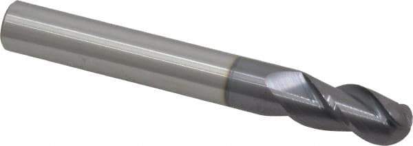Accupro - 1/2" Diam, 1" LOC, 3 Flute Solid Carbide Ball End Mill - AlTiN Finish, Single End, 4" OAL, 1/2" Shank Diam, Spiral Flute - USA Tool & Supply
