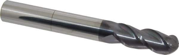 Accupro - 3/4" Diam, 2" LOC, 3 Flute Solid Carbide Ball End Mill - AlTiN Finish, Single End, 6" OAL, 3/4" Shank Diam, Spiral Flute - USA Tool & Supply