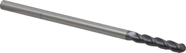 Accupro - 5/16" Diam, 1-1/2" LOC, 3 Flute Solid Carbide Ball End Mill - AlTiN Finish, Single End, 6" OAL, 5/16" Shank Diam, Spiral Flute - USA Tool & Supply