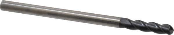 Accupro - 3/8" Diam, 1-1/2" LOC, 3 Flute Solid Carbide Ball End Mill - AlTiN Finish, Single End, 6" OAL, 3/8" Shank Diam, Spiral Flute - USA Tool & Supply