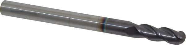 Accupro - 1/2" Diam, 1-1/2" LOC, 3 Flute Solid Carbide Ball End Mill - AlTiN Finish, Single End, 6" OAL, 1/2" Shank Diam, Spiral Flute - USA Tool & Supply