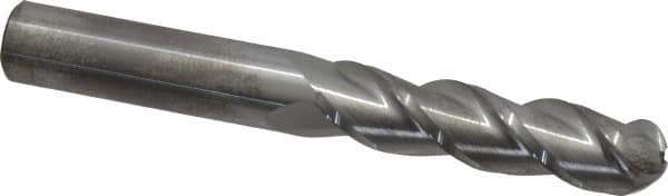 Accupro - 1/2" Diam, 2" LOC, 3 Flute Solid Carbide Ball End Mill - Uncoated, Single End, 4" OAL, 1/2" Shank Diam, Spiral Flute - USA Tool & Supply