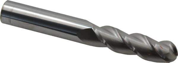 Accupro - 5/8" Diam, 2-1/8" LOC, 3 Flute Solid Carbide Ball End Mill - Uncoated, Single End, 4-5/8" OAL, 5/8" Shank Diam, Spiral Flute - USA Tool & Supply