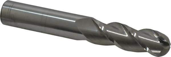 Accupro - 3/4" Diam, 2-1/4" LOC, 3 Flute Solid Carbide Ball End Mill - Uncoated, Single End, 5" OAL, 3/4" Shank Diam, Spiral Flute - USA Tool & Supply