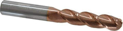 Accupro - 1/2" Diam, 2" LOC, 3 Flute Solid Carbide Ball End Mill - TiCN Finish, Single End, 4" OAL, 1/2" Shank Diam, Spiral Flute - USA Tool & Supply