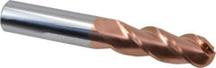 Accupro - 3/4" Diam, 2-1/4" LOC, 3 Flute Solid Carbide Ball End Mill - TiCN Finish, Single End, 5" OAL, 3/4" Shank Diam, Spiral Flute - USA Tool & Supply