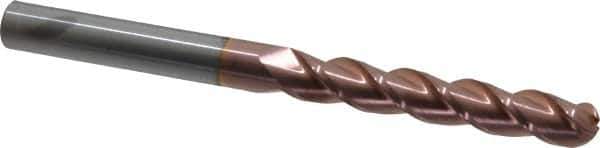 Accupro - 1/2" Diam, 3" LOC, 3 Flute Solid Carbide Ball End Mill - TiCN Finish, Single End, 6" OAL, 1/2" Shank Diam, Spiral Flute - USA Tool & Supply