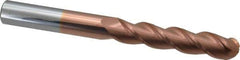 Accupro - 5/8" Diam, 3" LOC, 3 Flute Solid Carbide Ball End Mill - TiCN Finish, Single End, 6" OAL, 5/8" Shank Diam, Spiral Flute - USA Tool & Supply