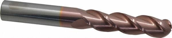 Accupro - 3/4" Diam, 3" LOC, 3 Flute Solid Carbide Ball End Mill - TiCN Finish, Single End, 6" OAL, 3/4" Shank Diam, Spiral Flute - USA Tool & Supply