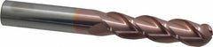 Accupro - 3/4" Diam, 3" LOC, 3 Flute Solid Carbide Ball End Mill - TiCN Finish, Single End, 6" OAL, 3/4" Shank Diam, Spiral Flute - USA Tool & Supply