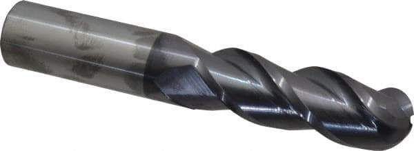 Accupro - 1" Diam, 3" LOC, 3 Flute Solid Carbide Ball End Mill - AlTiN Finish, Single End, 6" OAL, 1" Shank Diam, Spiral Flute - USA Tool & Supply