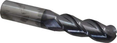 Accupro - 1" Diam, 3" LOC, 3 Flute Solid Carbide Ball End Mill - AlTiN Finish, Single End, 6" OAL, 1" Shank Diam, Spiral Flute - USA Tool & Supply