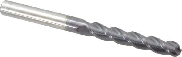 Accupro - 1/2" Diam, 3" LOC, 3 Flute Solid Carbide Ball End Mill - AlTiN Finish, Single End, 6" OAL, 1/2" Shank Diam, Spiral Flute - USA Tool & Supply