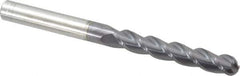 Accupro - 1/2" Diam, 3" LOC, 3 Flute Solid Carbide Ball End Mill - AlTiN Finish, Single End, 6" OAL, 1/2" Shank Diam, Spiral Flute - USA Tool & Supply