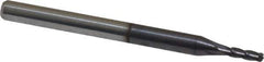 Accupro - 1.5mm Diam, 6mm LOC, 4 Flute Solid Carbide Ball End Mill - AlTiN Finish, Single End, 38mm OAL, 3mm Shank Diam, Spiral Flute - USA Tool & Supply