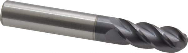 Accupro - 10mm Diam, 25mm LOC, 4 Flute Solid Carbide Ball End Mill - AlTiN Finish, Single End, 70mm OAL, 10mm Shank Diam, Spiral Flute - USA Tool & Supply