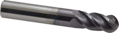 Accupro - 12mm Diam, 25mm LOC, 4 Flute Solid Carbide Ball End Mill - AlTiN Finish, Single End, 76mm OAL, 12mm Shank Diam, Spiral Flute - USA Tool & Supply