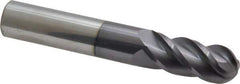 Accupro - 14mm Diam, 32mm LOC, 4 Flute Solid Carbide Ball End Mill - AlTiN Finish, Single End, 89mm OAL, 14mm Shank Diam, Spiral Flute - USA Tool & Supply