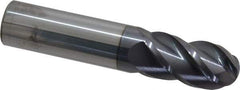 Accupro - 20mm Diam, 38mm LOC, 4 Flute Solid Carbide Ball End Mill - AlTiN Finish, Single End, 101mm OAL, 20mm Shank Diam, Spiral Flute - USA Tool & Supply