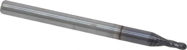 Accupro - 1.5mm Diam, 3mm LOC, 4 Flute Solid Carbide Ball End Mill - AlTiN Finish, Single End, 38mm OAL, 3mm Shank Diam, Spiral Flute - USA Tool & Supply
