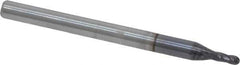 Accupro - 1.5mm Diam, 3mm LOC, 4 Flute Solid Carbide Ball End Mill - AlTiN Finish, Single End, 38mm OAL, 3mm Shank Diam, Spiral Flute - USA Tool & Supply