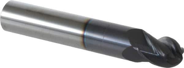 Accupro - 11mm Diam, 14mm LOC, 4 Flute Solid Carbide Ball End Mill - AlTiN Finish, Single End, 76mm OAL, 12mm Shank Diam, Spiral Flute - USA Tool & Supply