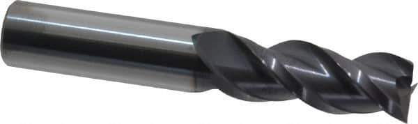 Accupro - 1/2", 1-1/4" LOC, 1/2" Shank Diam, 3" OAL, 3 Flute, Solid Carbide Square End Mill - Single End, AlTiN Finish, Spiral Flute, 40° Helix, Centercutting, Right Hand Cut, Right Hand Flute - USA Tool & Supply