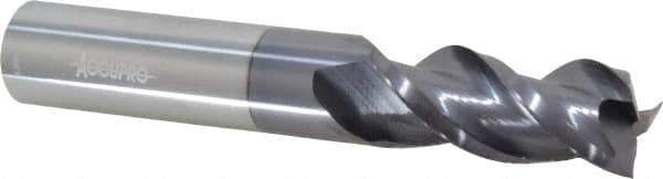 Accupro - 9/16", 1-1/4" LOC, 9/16" Shank Diam, 3-1/2" OAL, 3 Flute, Solid Carbide Square End Mill - Single End, AlTiN Finish, Spiral Flute, 40° Helix, Centercutting, Right Hand Cut, Right Hand Flute - USA Tool & Supply