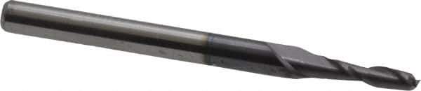 Accupro - 2mm, 8mm LOC, 3mm Shank Diam, 38mm OAL, 2 Flute, Solid Carbide Square End Mill - Single End, AlTiN Finish, Spiral Flute, 30° Helix, Centercutting, Right Hand Cut, Right Hand Flute - USA Tool & Supply