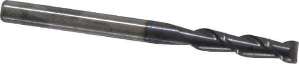 Accupro - 3mm, 12mm LOC, 3mm Shank Diam, 38mm OAL, 2 Flute, Solid Carbide Square End Mill - Single End, AlTiN Finish, Spiral Flute, 40° Helix, Centercutting, Right Hand Cut, Right Hand Flute - USA Tool & Supply