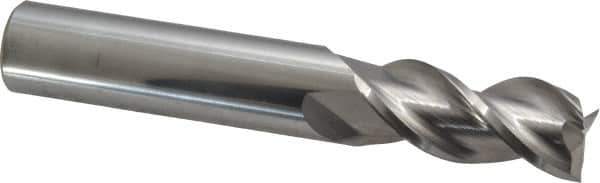 Accupro - 9/16", 1-1/4" LOC, 9/16" Shank Diam, 3-1/2" OAL, 3 Flute, Solid Carbide Square End Mill - Single End, Uncoated, Spiral Flute, 40° Helix, Centercutting, Right Hand Cut, Right Hand Flute - USA Tool & Supply