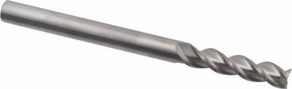 Accupro - 5/16", 1-1/4" LOC, 5/16" Shank Diam, 4" OAL, 3 Flute, Solid Carbide Square End Mill - Single End, Uncoated, Spiral Flute, 40° Helix, Centercutting, Right Hand Cut, Right Hand Flute - USA Tool & Supply