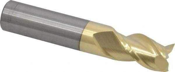 Accupro - 9/16", 7/8" LOC, 9/16" Shank Diam, 3" OAL, 3 Flute, Solid Carbide Square End Mill - Single End, ZrN Finish, Spiral Flute, 40° Helix, Centercutting, Right Hand Cut, Right Hand Flute - USA Tool & Supply