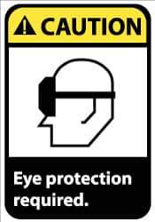 NMC - Accident Prevention Label, Header: CAUTION - Legend: Caution - Eye Protection Required, English, Black, Yellow & White, 5" Long x 3" High, Sign Muscle Finish - USA Tool & Supply