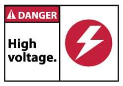 NMC - Accident Prevention Label, Header: DANGER - Legend: Danger - High Voltage, English, Red, Black & White, 5" Long x 3" High, Sign Muscle Finish - USA Tool & Supply
