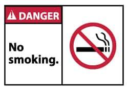 NMC - Accident Prevention Label, Header: DANGER - Legend: Danger - No Smoking, English, Red, Black & White, 5" Long x 3" High, Sign Muscle Finish - USA Tool & Supply