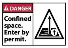 NMC - Accident Prevention Label, Header: DANGER - Legend: Danger - Confined Space - Enter by Permit, English, Red, Black & White, 5" Long x 3" High, Sign Muscle Finish - USA Tool & Supply
