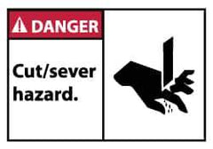 NMC - Accident Prevention Label, Header: DANGER - Legend: Danger - Cut/Sever Hazard, English, Red, Black & White, 5" Long x 3" High, Sign Muscle Finish - USA Tool & Supply