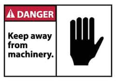NMC - Accident Prevention Label, Header: DANGER - Legend: Danger - Keep Away From Machinery, English, Red, Black & White, 5" Long x 3" High, Sign Muscle Finish - USA Tool & Supply