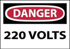 NMC - Accident Prevention Label, Header: DANGER - Legend: Danger - 220 Volts, English, Red, Black & White, 5" Long x 3" High, Sign Muscle Finish - USA Tool & Supply