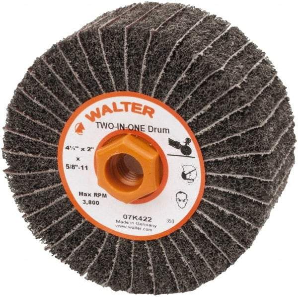 WALTER Surface Technologies - 4-1/2" Diam, 150 Grit Aluminum Oxide Unmounted Flap Wheel - 5/8" Hole, 5/8-11 Thread, 2" Wide, Nonwoven & Coated, Fine Grade, 3,800 Max RPM - USA Tool & Supply